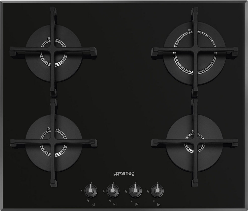 SMEG PV164B3 Газовая варочная панель, 60 см, стекло Deep Black (чёрное), скошенный край
