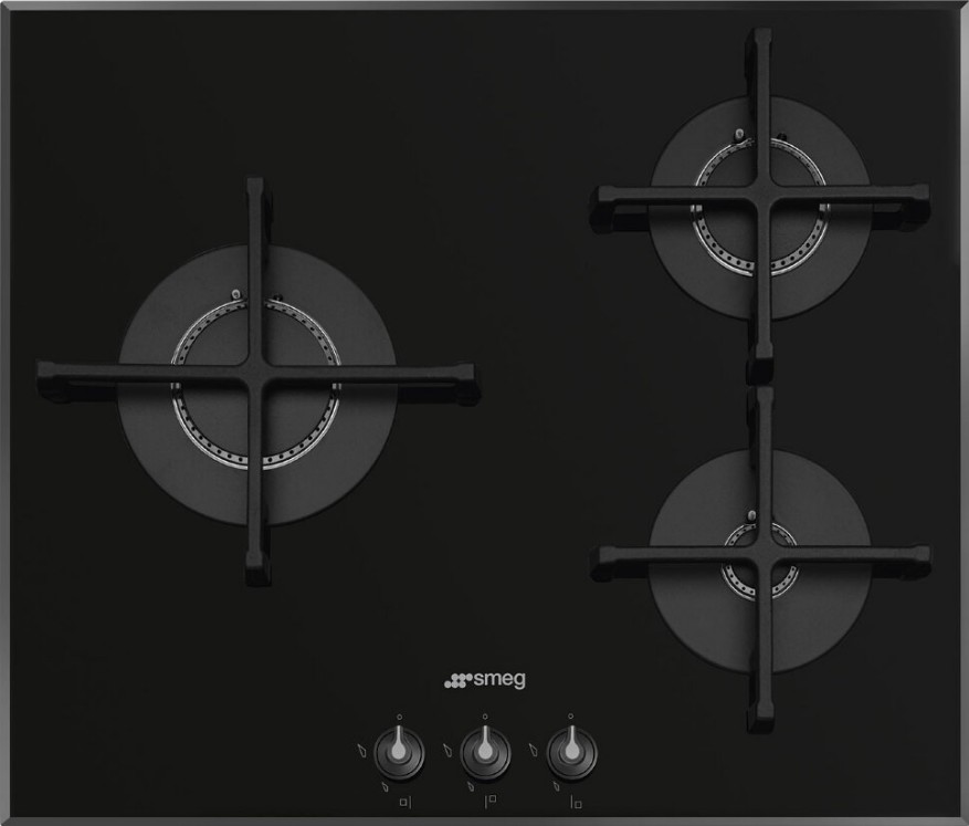 SMEG PV163B3 Газовая варочная панель, 60 см, стекло Deep Black (чёрное), скошенный край